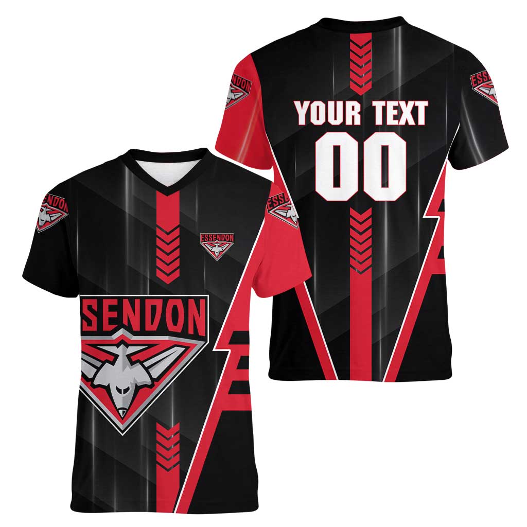 Personalized Essendon Bombers Women V-Neck T-Shirt Modern Geometric Sports Graphic Style