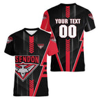 Personalized Essendon Bombers Women V-Neck T-Shirt Modern Geometric Sports Graphic Style
