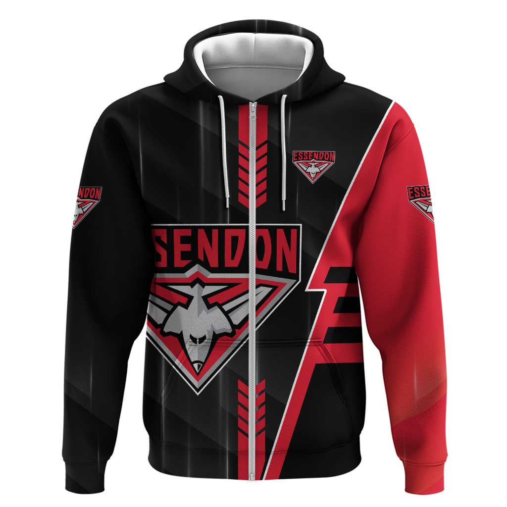 Personalized Essendon Bombers Zip Hoodie Modern Geometric Sports Graphic Style