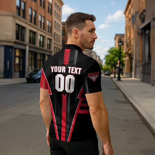 Personalized Essendon Bombers Zipper Polo Shirt Modern Geometric Sports Graphic Style