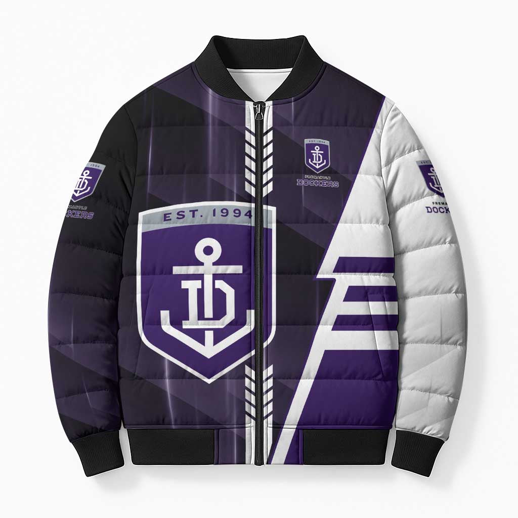 Personalized Fremantle Dockers Bomber Puffer Jacket Modern Geometric Sports Graphic Style