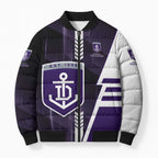 Personalized Fremantle Dockers Bomber Puffer Jacket Modern Geometric Sports Graphic Style
