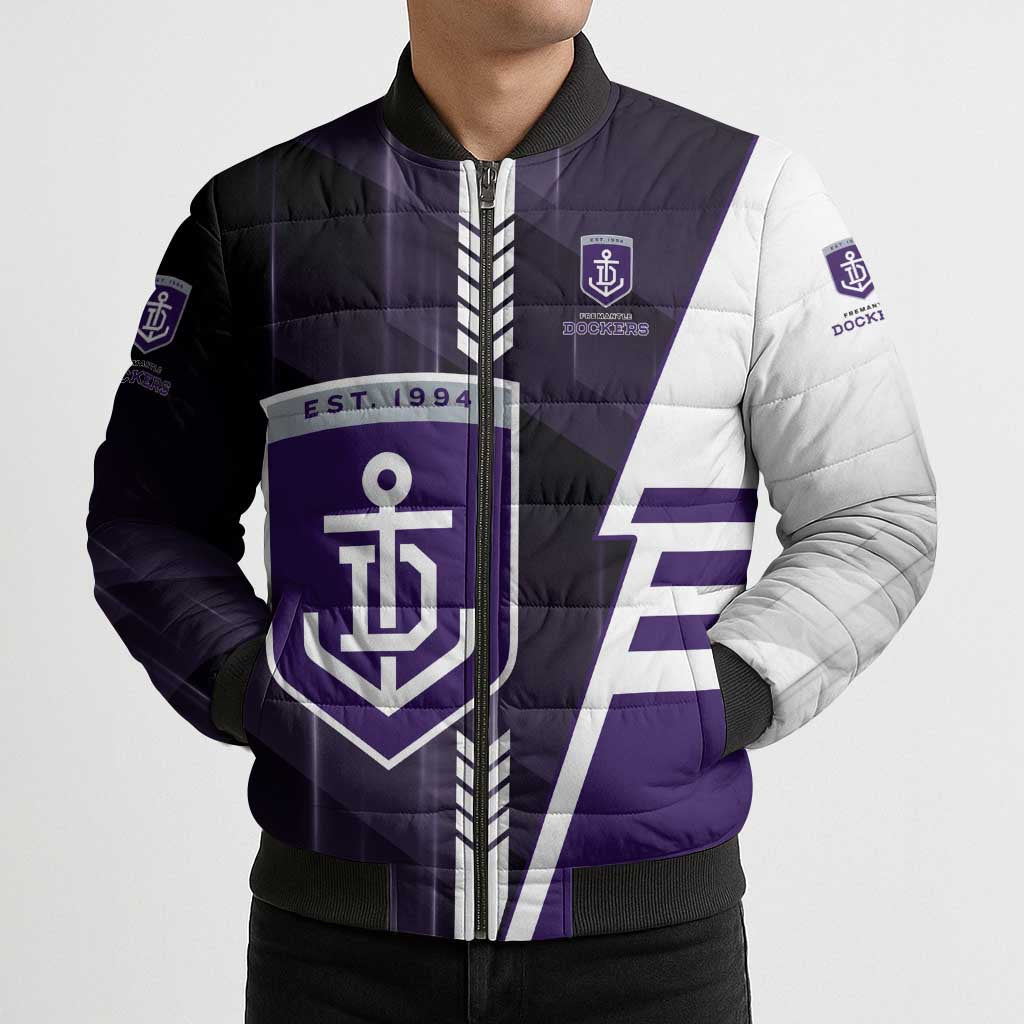 Personalized Fremantle Dockers Bomber Puffer Jacket Modern Geometric Sports Graphic Style