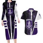 Personalized Fremantle Dockers Couples Matching Long Sleeve Bodycon Dress and Hawaiian Shirt Modern Geometric Sports Graphic Style