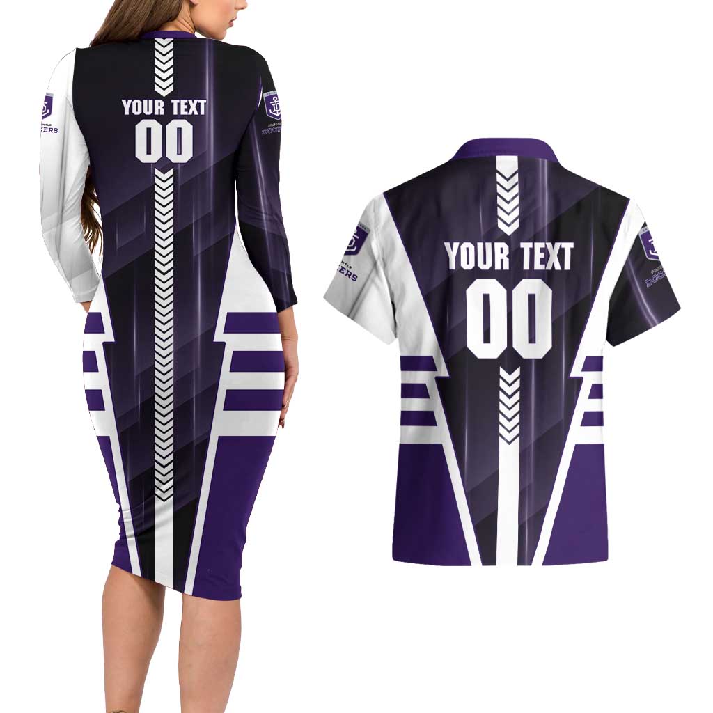 Personalized Fremantle Dockers Couples Matching Long Sleeve Bodycon Dress and Hawaiian Shirt Modern Geometric Sports Graphic Style