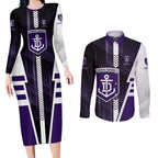 Personalized Fremantle Dockers Couples Matching Long Sleeve Bodycon Dress and Long Sleeve Button Shirt Modern Geometric Sports Graphic Style