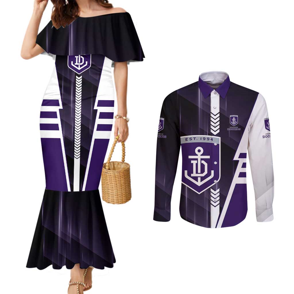 Personalized Fremantle Dockers Couples Matching Mermaid Dress and Long Sleeve Button Shirt Modern Geometric Sports Graphic Style