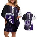 Personalized Fremantle Dockers Couples Matching Off Shoulder Short Dress and Hawaiian Shirt Modern Geometric Sports Graphic Style