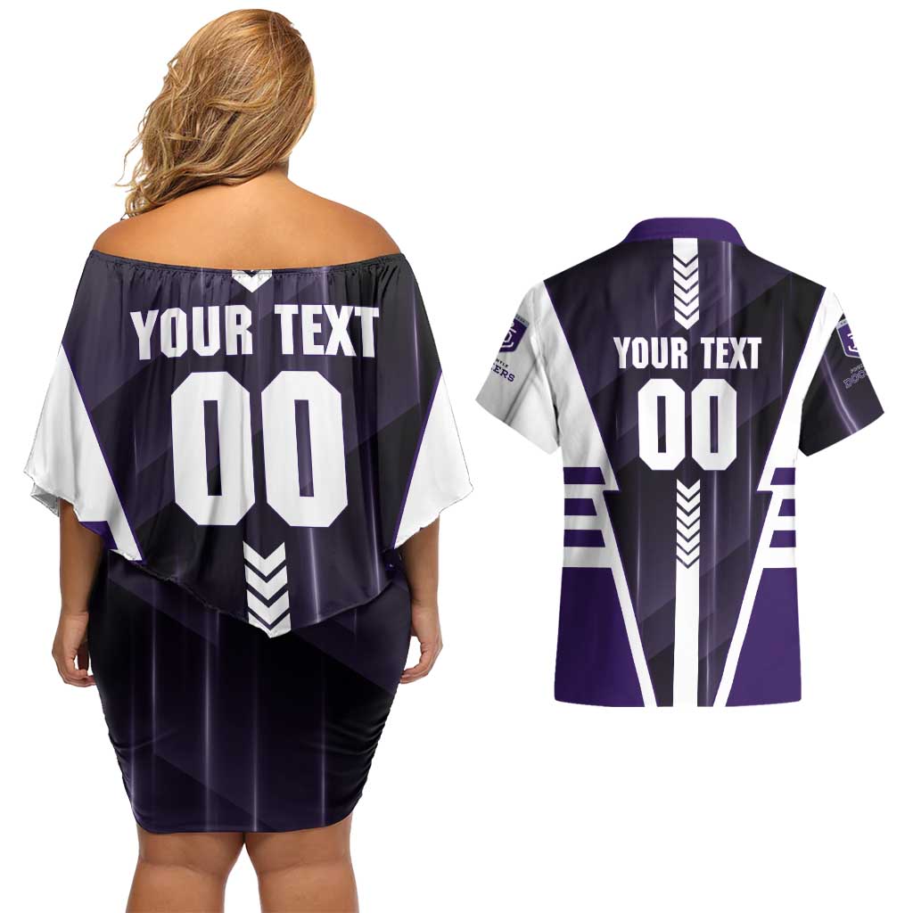 Personalized Fremantle Dockers Couples Matching Off Shoulder Short Dress and Hawaiian Shirt Modern Geometric Sports Graphic Style