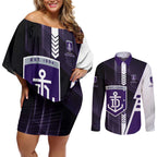 Personalized Fremantle Dockers Couples Matching Off Shoulder Short Dress and Long Sleeve Button Shirt Modern Geometric Sports Graphic Style