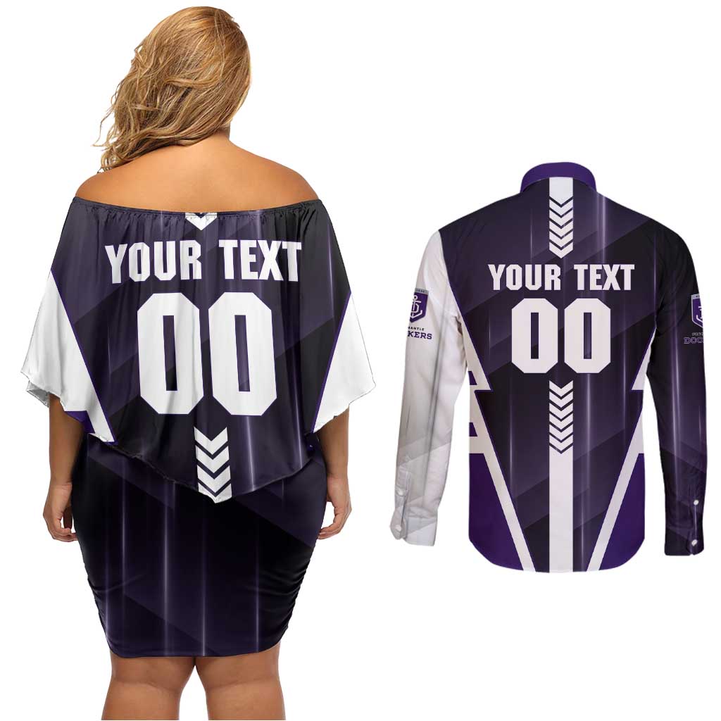 Personalized Fremantle Dockers Couples Matching Off Shoulder Short Dress and Long Sleeve Button Shirt Modern Geometric Sports Graphic Style