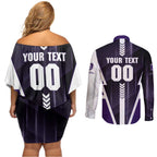 Personalized Fremantle Dockers Couples Matching Off Shoulder Short Dress and Long Sleeve Button Shirt Modern Geometric Sports Graphic Style
