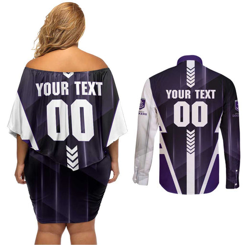 Personalized Fremantle Dockers Couples Matching Off Shoulder Short Dress and Long Sleeve Button Shirt Modern Geometric Sports Graphic Style