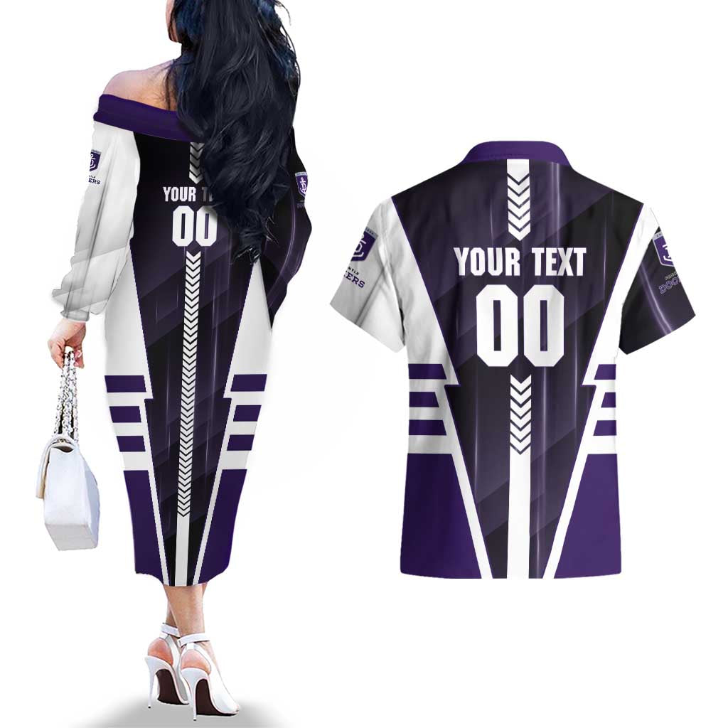 Personalized Fremantle Dockers Couples Matching Off The Shoulder Long Sleeve Dress and Hawaiian Shirt Modern Geometric Sports Graphic Style