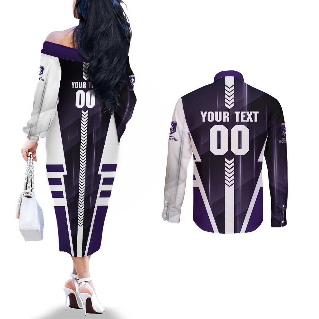 Personalized Fremantle Dockers Couples Matching Off The Shoulder Long Sleeve Dress and Long Sleeve Button Shirt Modern Geometric Sports Graphic Style