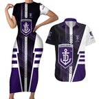 Personalized Fremantle Dockers Couples Matching Short Sleeve Bodycon Dress and Hawaiian Shirt Modern Geometric Sports Graphic Style