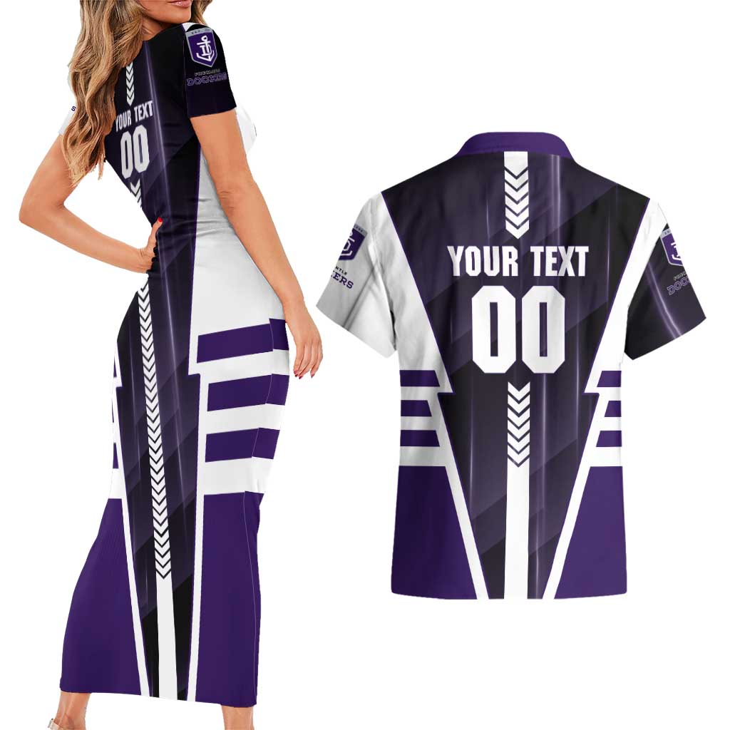 Personalized Fremantle Dockers Couples Matching Short Sleeve Bodycon Dress and Hawaiian Shirt Modern Geometric Sports Graphic Style