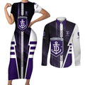 Personalized Fremantle Dockers Couples Matching Short Sleeve Bodycon Dress and Long Sleeve Button Shirt Modern Geometric Sports Graphic Style