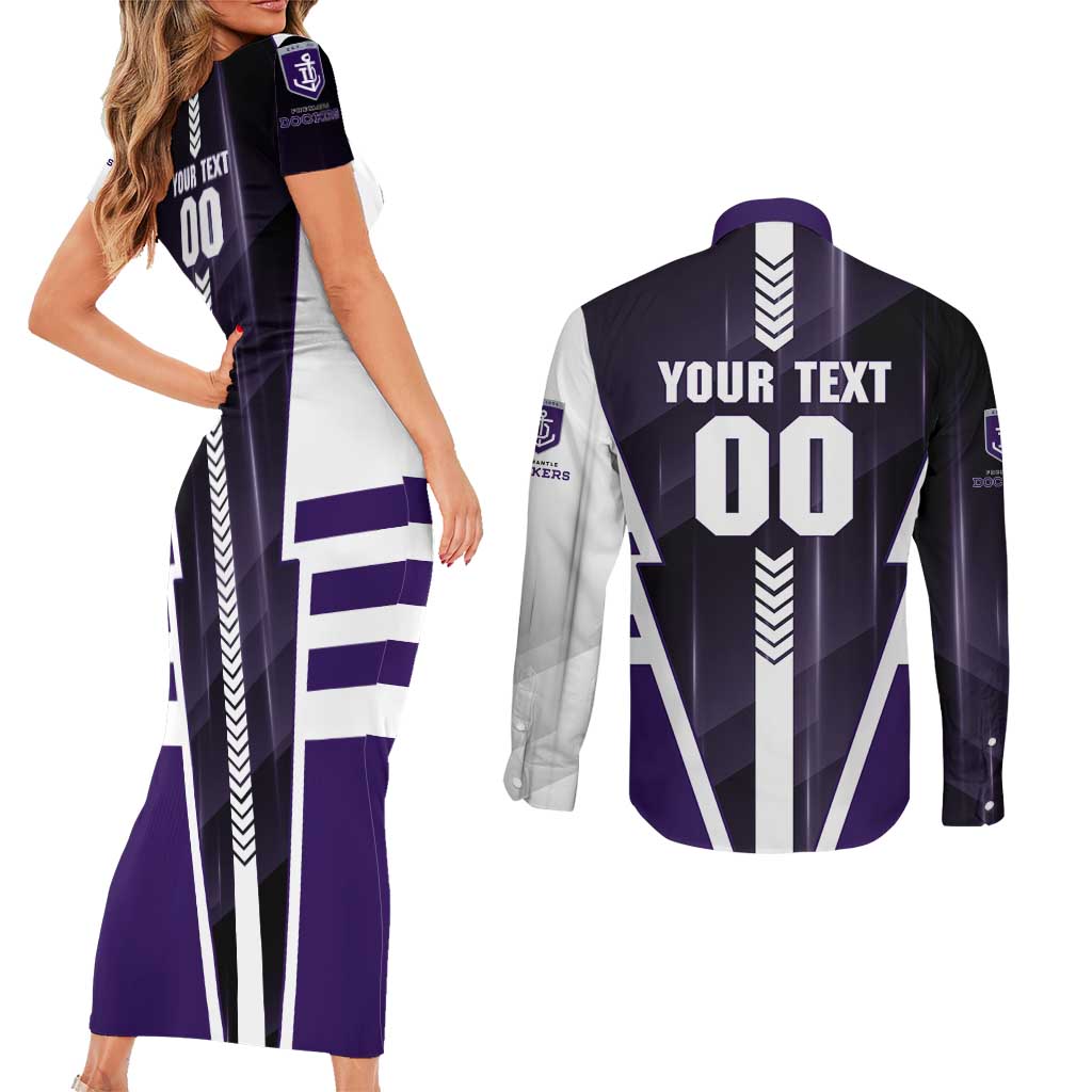 Personalized Fremantle Dockers Couples Matching Short Sleeve Bodycon Dress and Long Sleeve Button Shirt Modern Geometric Sports Graphic Style