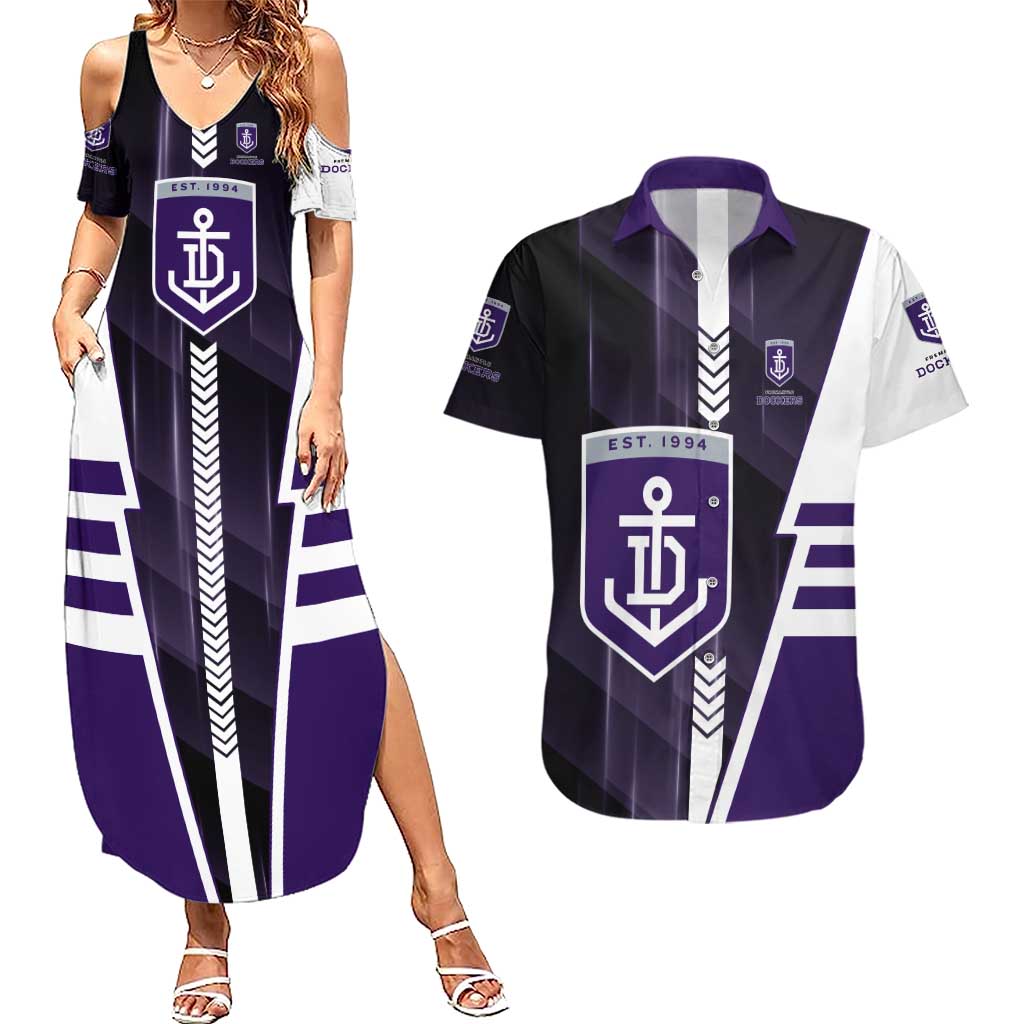 Personalized Fremantle Dockers Couples Matching Summer Maxi Dress and Hawaiian Shirt Modern Geometric Sports Graphic Style