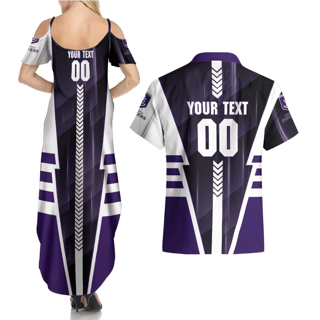 Personalized Fremantle Dockers Couples Matching Summer Maxi Dress and Hawaiian Shirt Modern Geometric Sports Graphic Style