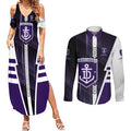 Personalized Fremantle Dockers Couples Matching Summer Maxi Dress and Long Sleeve Button Shirt Modern Geometric Sports Graphic Style