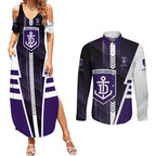 Personalized Fremantle Dockers Couples Matching Summer Maxi Dress and Long Sleeve Button Shirt Modern Geometric Sports Graphic Style
