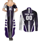 Personalized Fremantle Dockers Couples Matching Summer Maxi Dress and Long Sleeve Button Shirt Modern Geometric Sports Graphic Style
