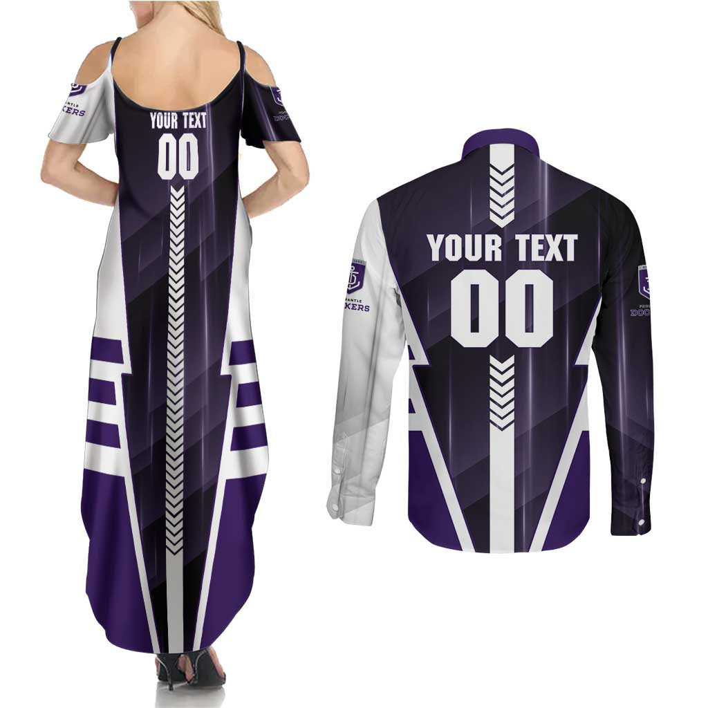 Personalized Fremantle Dockers Couples Matching Summer Maxi Dress and Long Sleeve Button Shirt Modern Geometric Sports Graphic Style