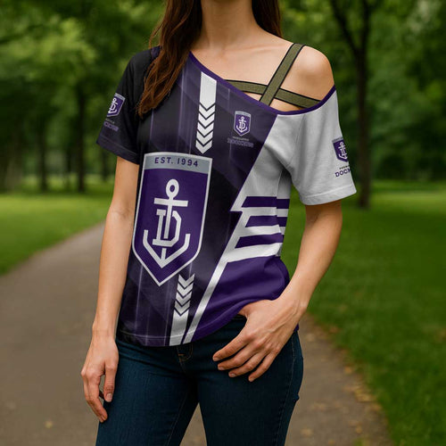 Personalized Fremantle Dockers Cross Shoulder Shirt Modern Geometric Sports Graphic Style