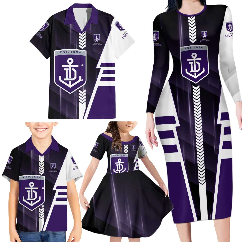 Personalized Fremantle Dockers Family Matching Long Sleeve Bodycon Dress and Hawaiian Shirt Modern Geometric Sports Graphic Style