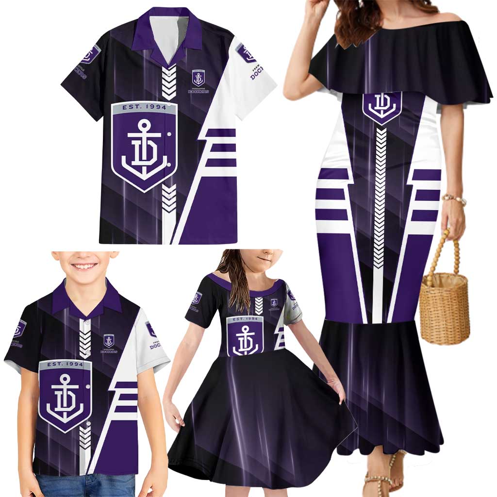 Personalized Fremantle Dockers Family Matching Mermaid Dress and Hawaiian Shirt Modern Geometric Sports Graphic Style