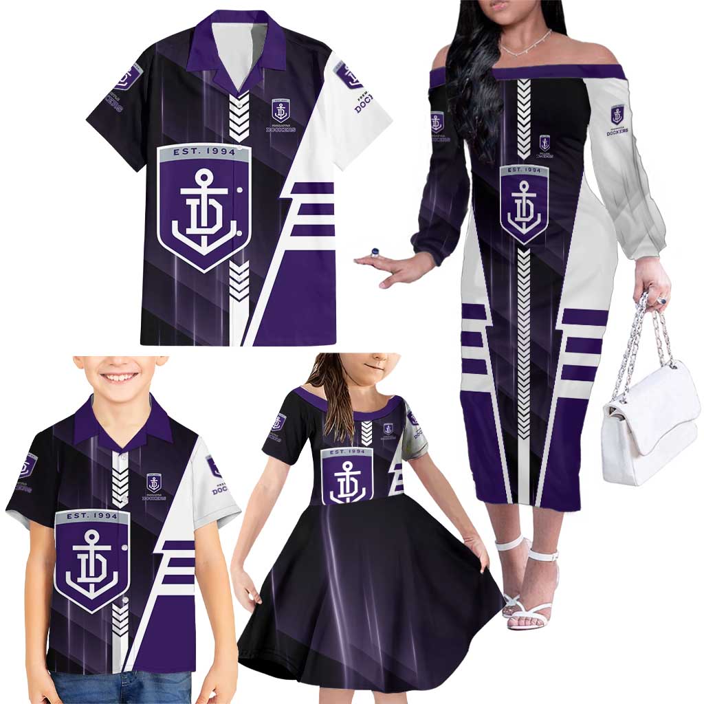 Personalized Fremantle Dockers Family Matching Off The Shoulder Long Sleeve Dress and Hawaiian Shirt Modern Geometric Sports Graphic Style