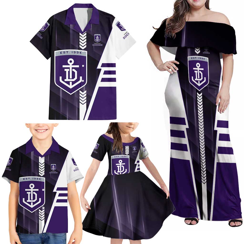 Personalized Fremantle Dockers Family Matching Off Shoulder Maxi Dress and Hawaiian Shirt Modern Geometric Sports Graphic Style