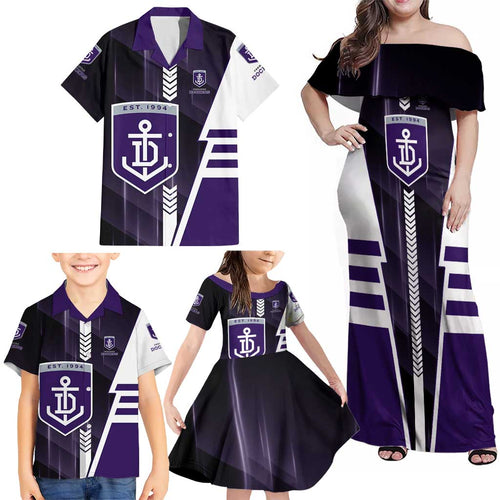 Personalized Fremantle Dockers Family Matching Off Shoulder Maxi Dress and Hawaiian Shirt Modern Geometric Sports Graphic Style