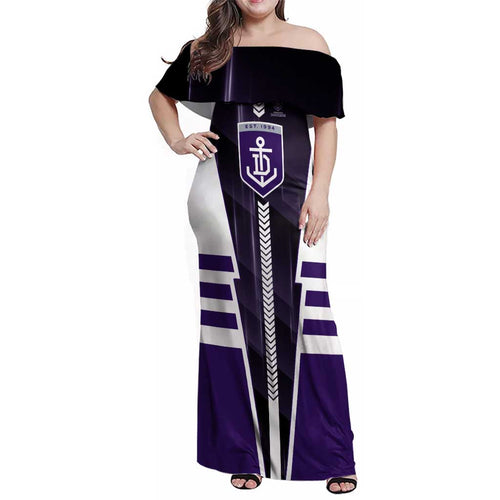 Personalized Fremantle Dockers Family Matching Off Shoulder Maxi Dress and Hawaiian Shirt Modern Geometric Sports Graphic Style