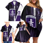 Personalized Fremantle Dockers Family Matching Off Shoulder Short Dress and Hawaiian Shirt Modern Geometric Sports Graphic Style