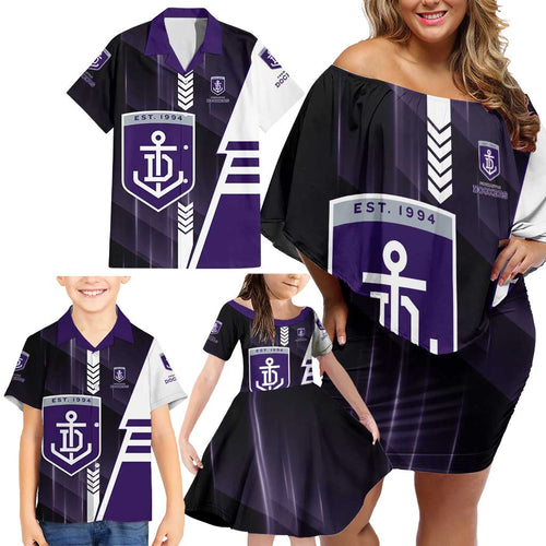 Personalized Fremantle Dockers Family Matching Off Shoulder Short Dress and Hawaiian Shirt Modern Geometric Sports Graphic Style