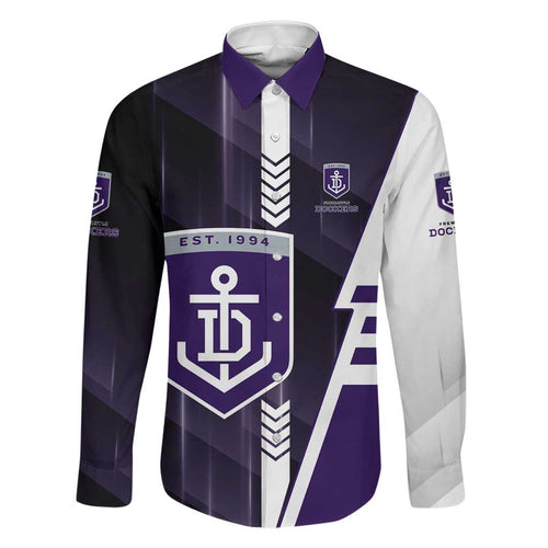 Personalized Fremantle Dockers Family Matching Off Shoulder Short Dress and Hawaiian Shirt Modern Geometric Sports Graphic Style