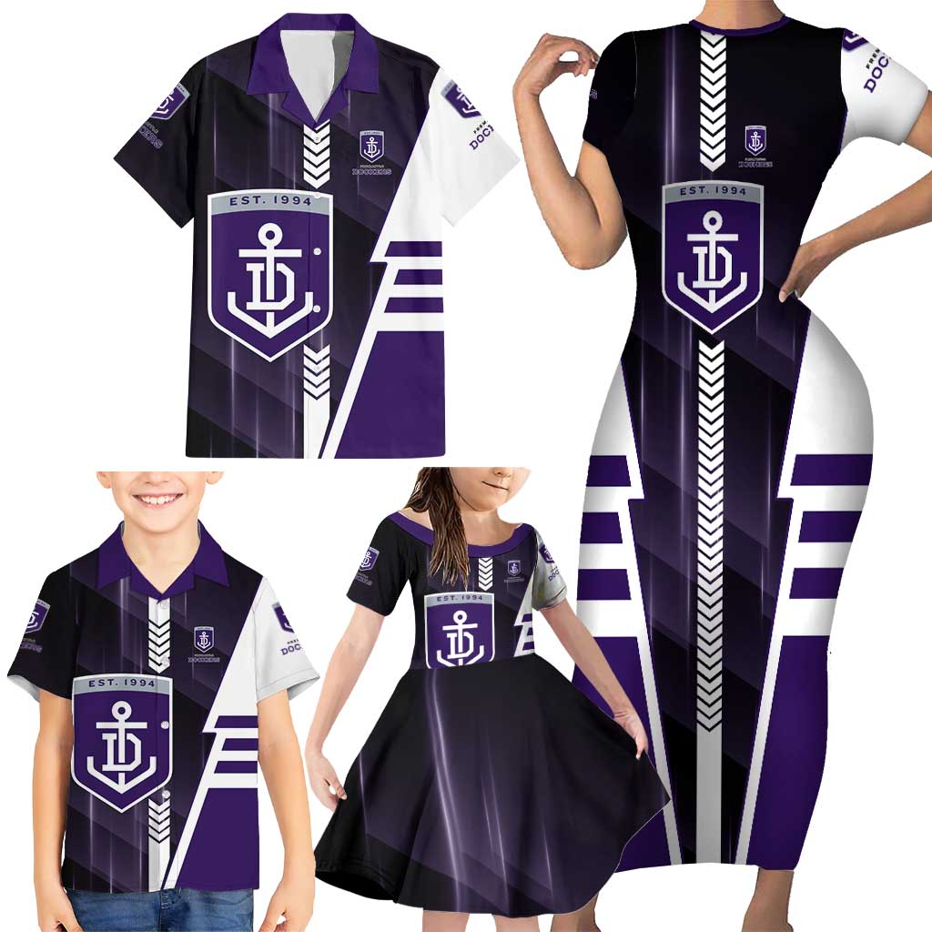 Personalized Fremantle Dockers Family Matching Short Sleeve Bodycon Dress and Hawaiian Shirt Modern Geometric Sports Graphic Style