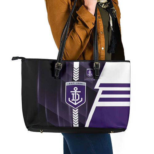 Fremantle Dockers Leather Tote Bag Modern Geometric Sports Graphic Style