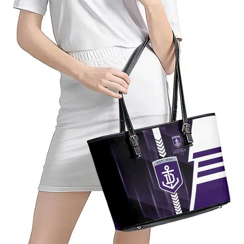 Fremantle Dockers Leather Tote Bag Modern Geometric Sports Graphic Style