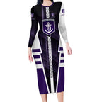 Personalized Fremantle Dockers Long Sleeve Bodycon Dress Modern Geometric Sports Graphic Style