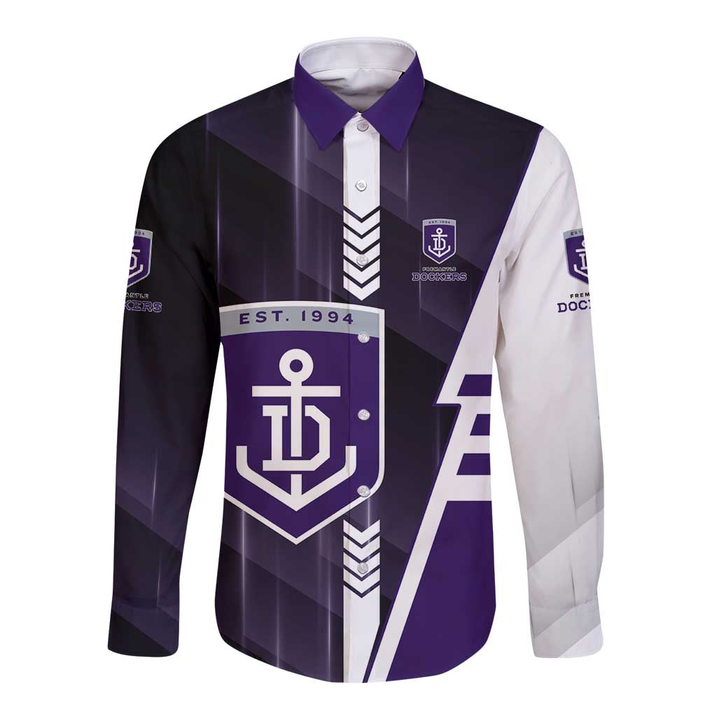 Personalized Fremantle Dockers Long Sleeve Button Shirt Modern Geometric Sports Graphic Style