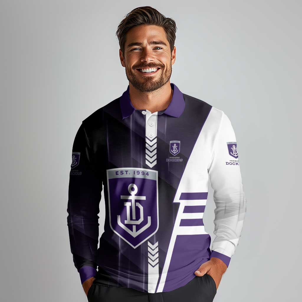 Personalized Fremantle Dockers Long Sleeve Polo Shirt Modern Geometric Sports Graphic Style