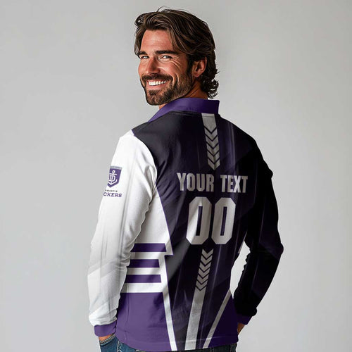 Personalized Fremantle Dockers Long Sleeve Polo Shirt Modern Geometric Sports Graphic Style