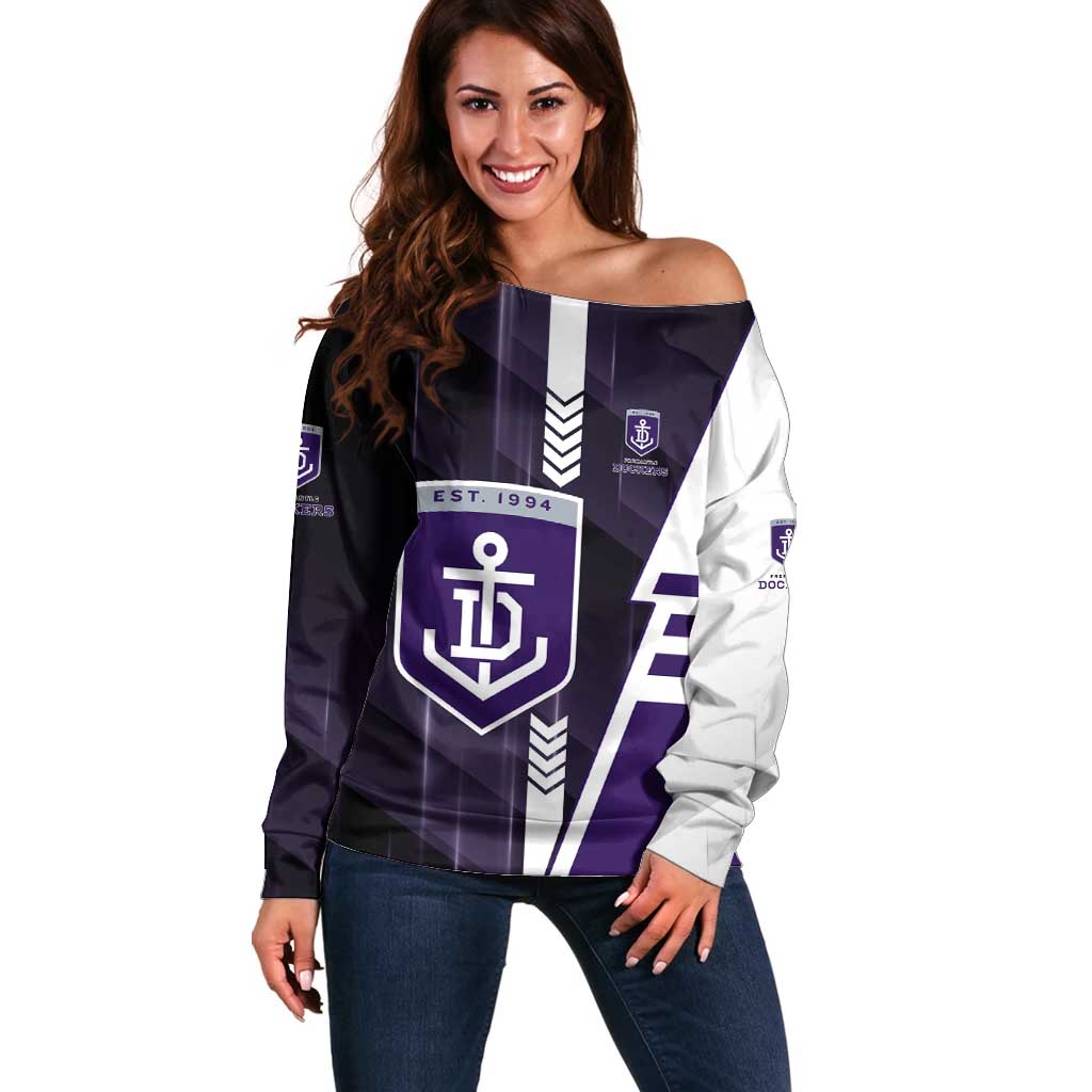 Personalized Fremantle Dockers Off Shoulder Sweater Modern Geometric Sports Graphic Style