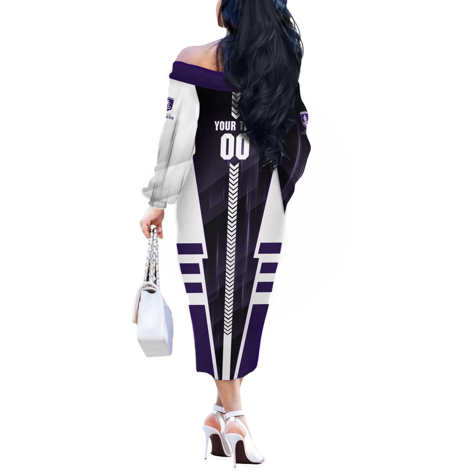 Personalized Fremantle Dockers Off The Shoulder Long Sleeve Dress Modern Geometric Sports Graphic Style