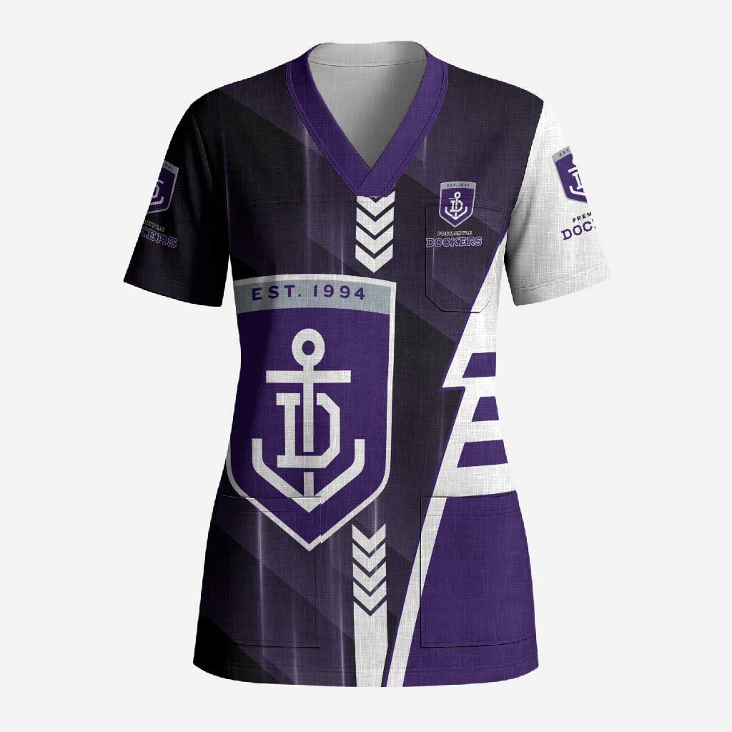 Personalized Fremantle Dockers Scrub Top Modern Geometric Sports Graphic Style