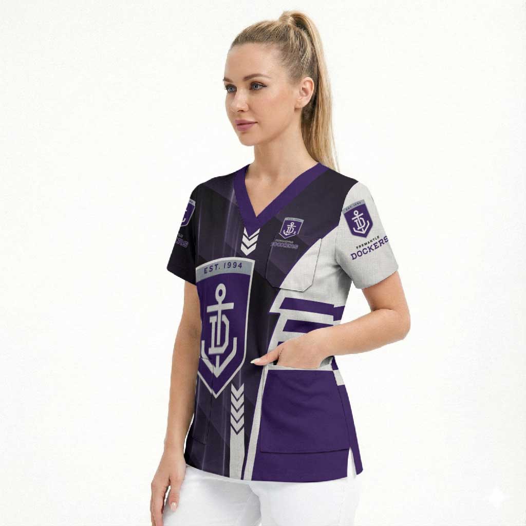 Personalized Fremantle Dockers Scrub Top Modern Geometric Sports Graphic Style
